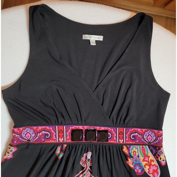 Sandra Darren Womens Dress 8 Wrap Top A-Line Sleeveless Black Pink Paisley Boho - Picture 10 of 12